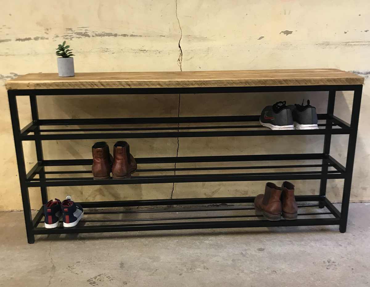 Metal wood hot sale shoe rack