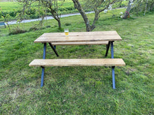 Load image into Gallery viewer, Picnic Bench Reclaimed wood and metal rustic industrial design Hand made
