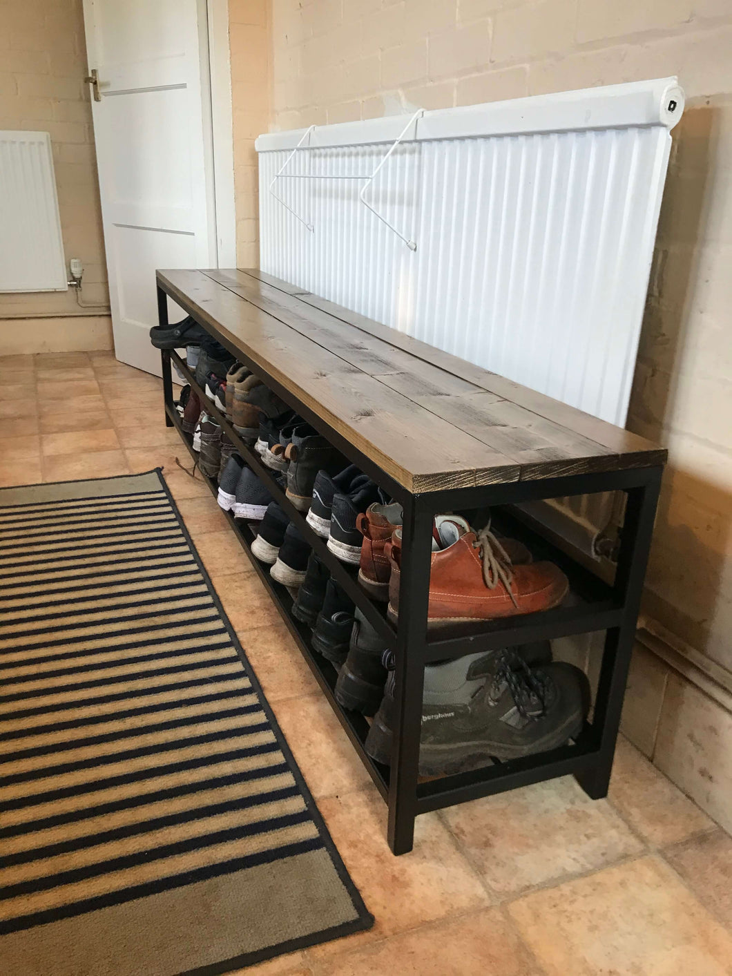 Shoe Rack / Shoe Storage Bench Hand Made Industrial made from Metal and Reclaimed Wood