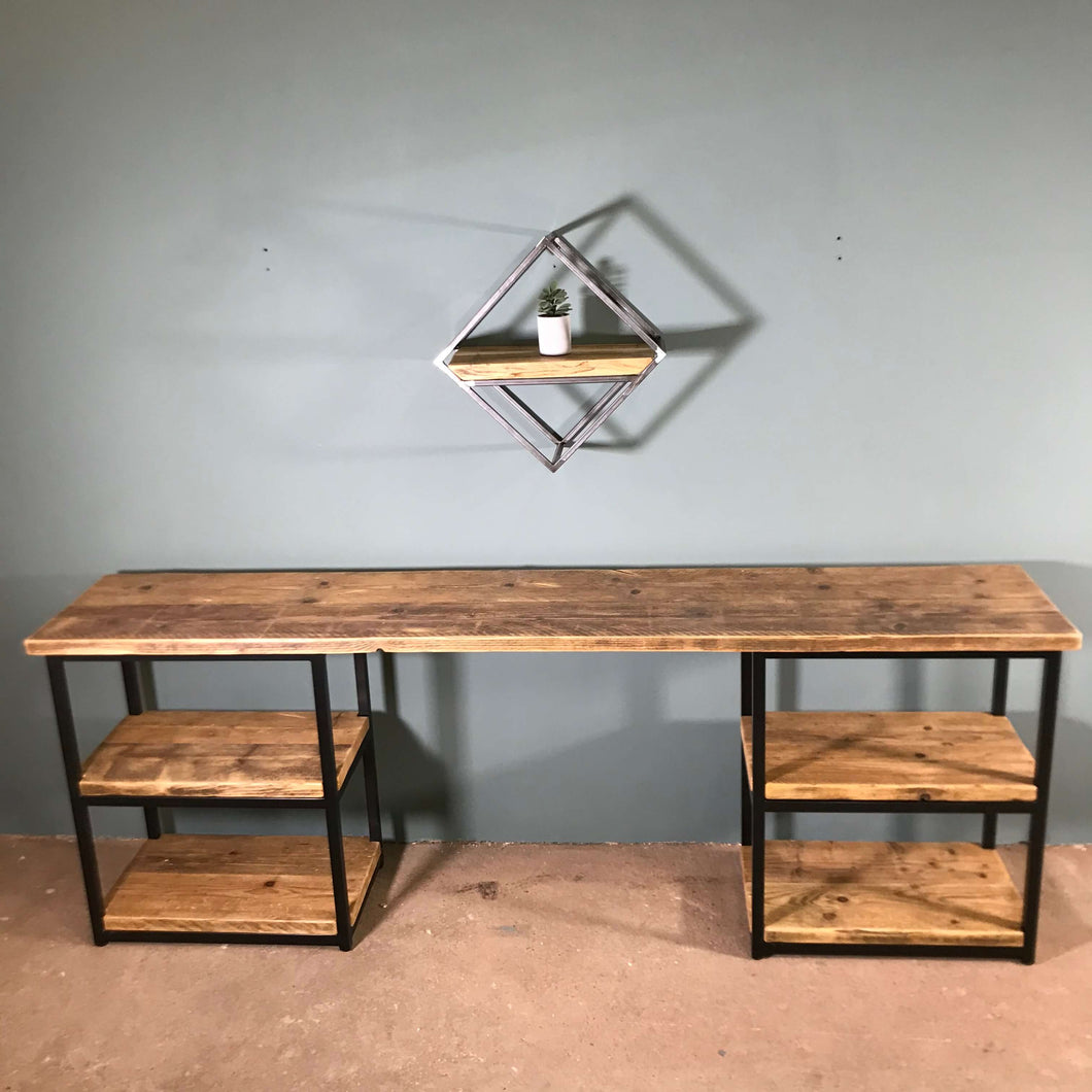 Rustic Desk Unit With Storage Shelves Handmade Industrial Design