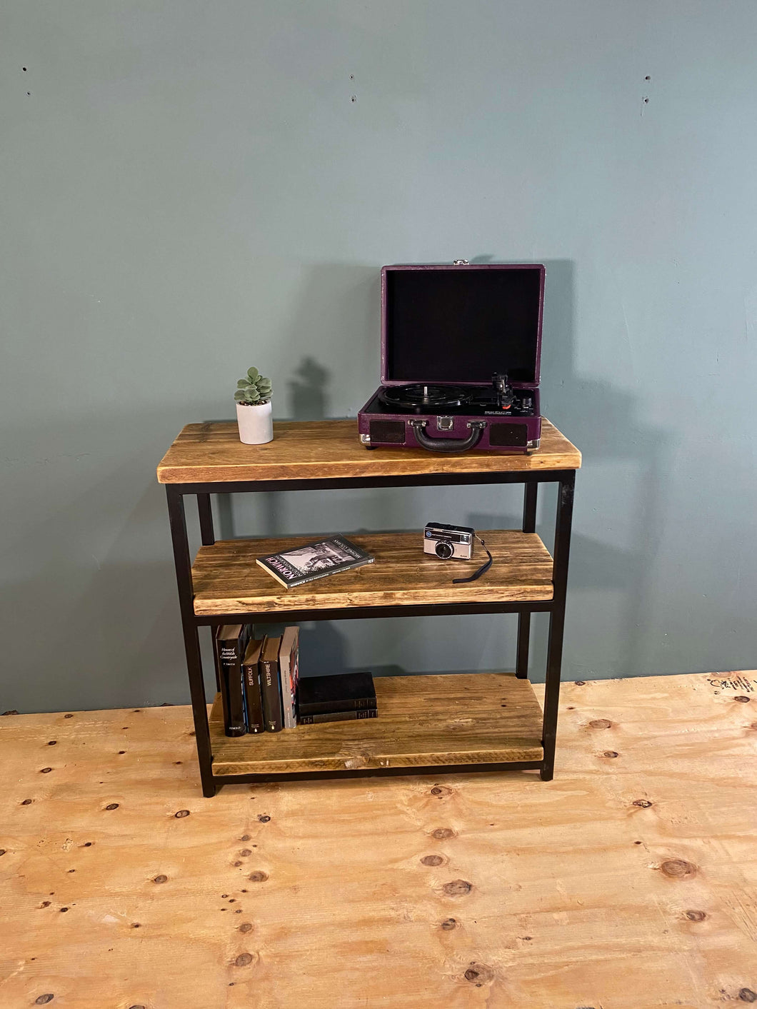 Industrial shelf unit handmade from reclaimed wood and steel
