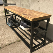 Load image into Gallery viewer, Shoe Rack / Shoe Storage Bench Hand Made Industrial made from Metal and Reclaimed Wood
