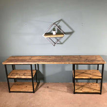 Load image into Gallery viewer, Rustic Desk Unit With Storage Shelves Handmade Industrial Design
